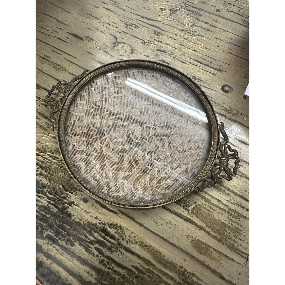 Antique Apollo Bronze Gilded Vanity Victorian Tray w/ Lace